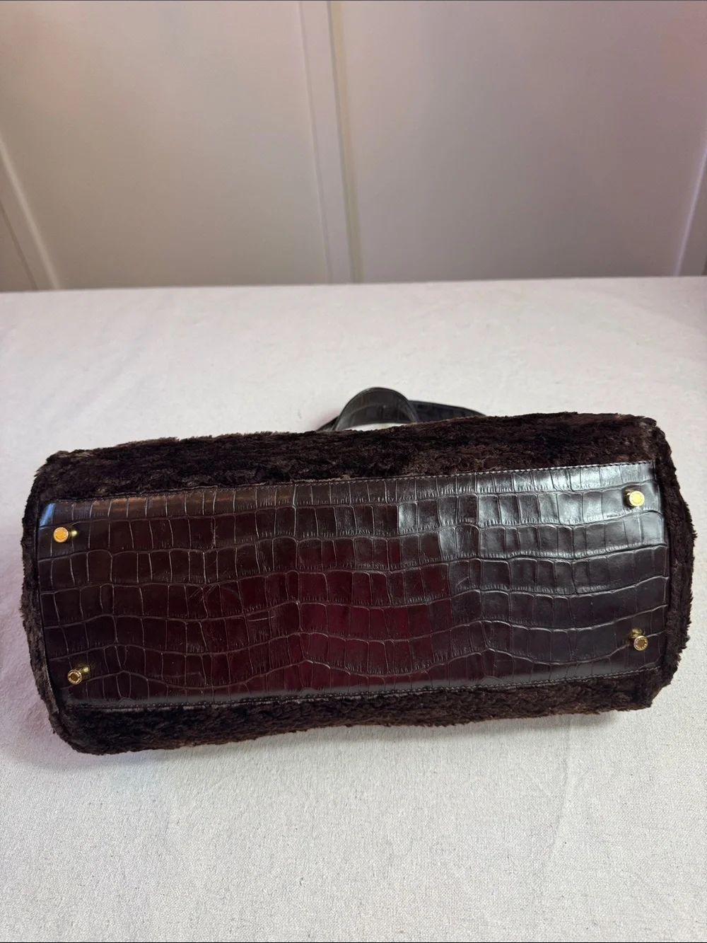 Kate Spade Plush Faux-Shearling Shoulder Bag in Dark Brown